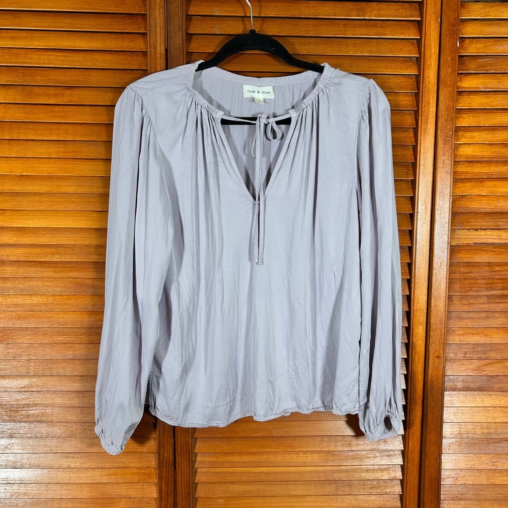 Cloth & Stone Lavender Grey Lyocell V-Neck Tie Blouse Small C4835-091-902